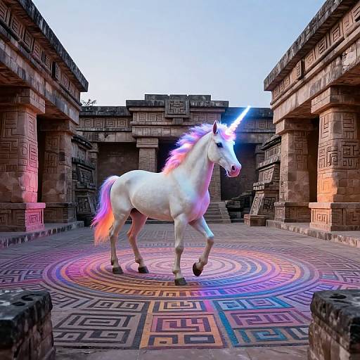 Unicorn in Ancient Aztec Temple