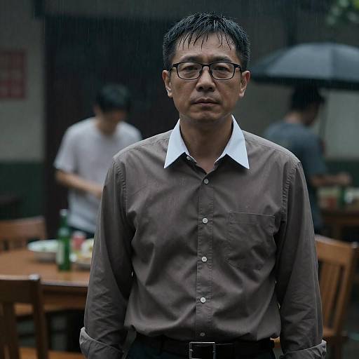 Moody Cinematic Portrait in Rainy Room