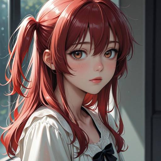 Cute Girl with Red Hair and Bow