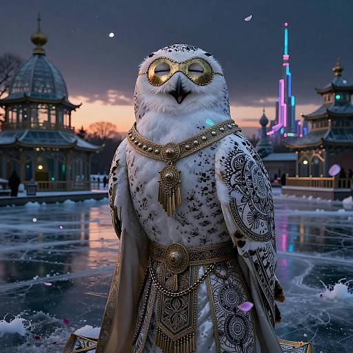 Masked Snow Owl Oracle in Chiaroscuro