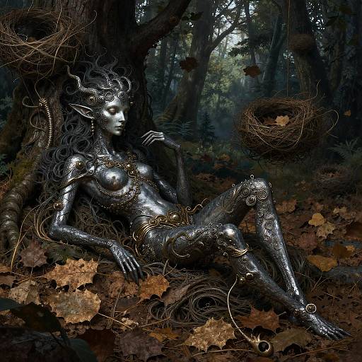 Eerily Realistic Forest Spirit Among Leaves