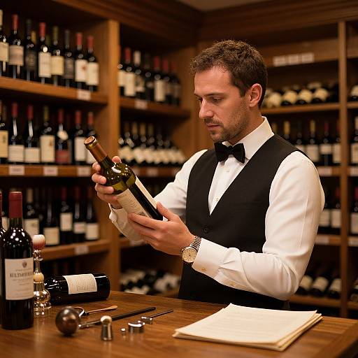 Sommelier Selecting Vintage Wine Bottle