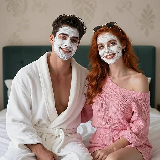 Whimsical Couple on a Colorful Bed