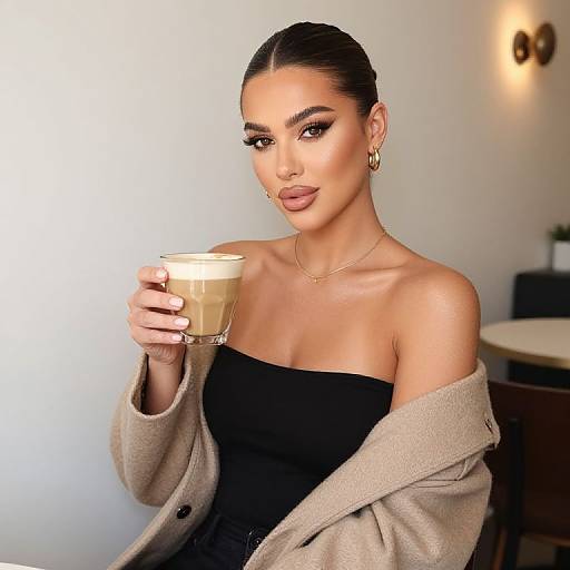 Stylish Influencer with Latte Pose