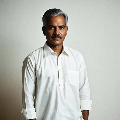 Portrait of Mature South Indian Man in White Traditional Shirt