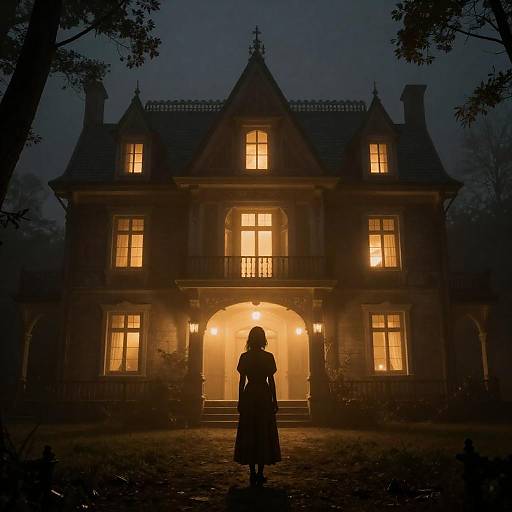 Gothic Mansion Under Foggy Night