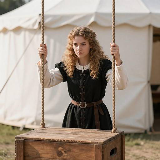 Curly Blonde Woman at Medieval Camp