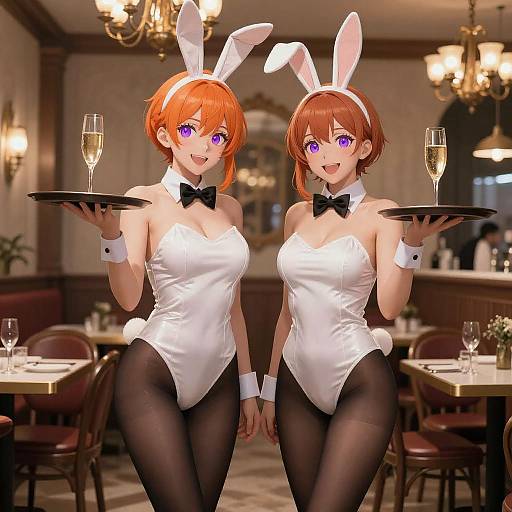 Anime Bunny Suit Waitresses in Restaurant