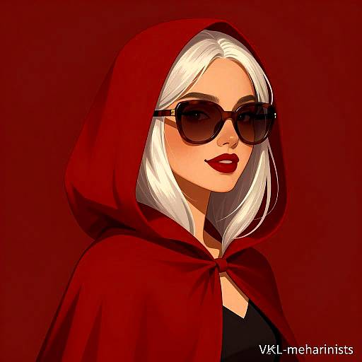 Elegant Woman in Red Cloak Illustration