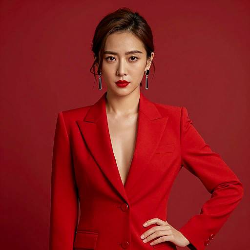 Confident Woman in Red Suit