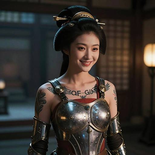 Cinematic Cyberpunk Geisha with Armored Tattoo