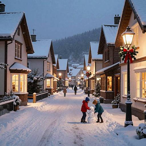 Magical Snowy Village Holiday Scene