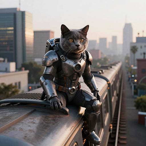 Cyberpunk Cat in Armored Exosuit