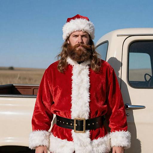 Santa Claus by a Vintage Truck