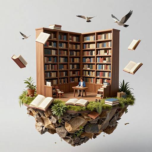 Floating Island Library with Living Books