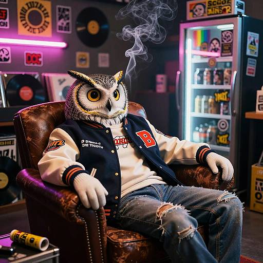 Retro DJ Owl in Vinyl Lounge