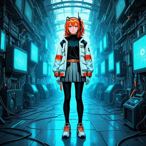 Dystopian Android Girl with Hologram