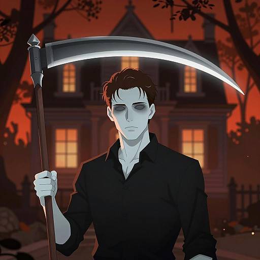 Mysterious Figure with Glowing Scythe