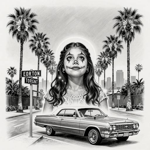 Hopeful Clown-faced Girl Amidst Urban Chicano Art