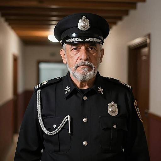 Serious Old Man in Police Uniform