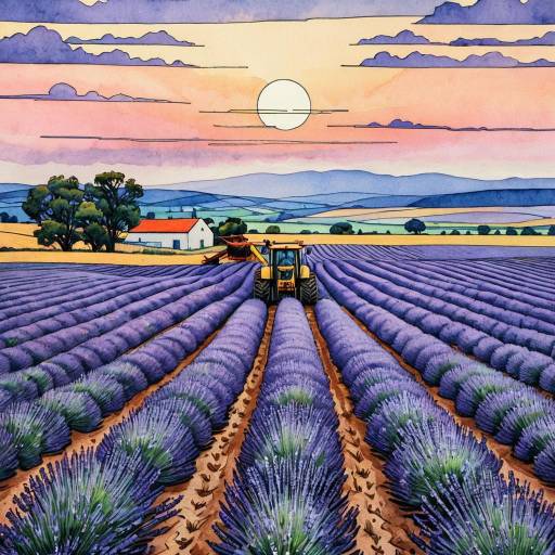 Harvesting Lavender Fields at Dusk