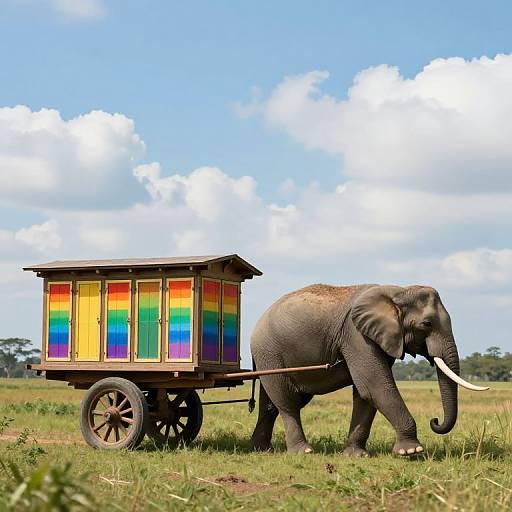 Elephant Pulling Rainbow Door Cart