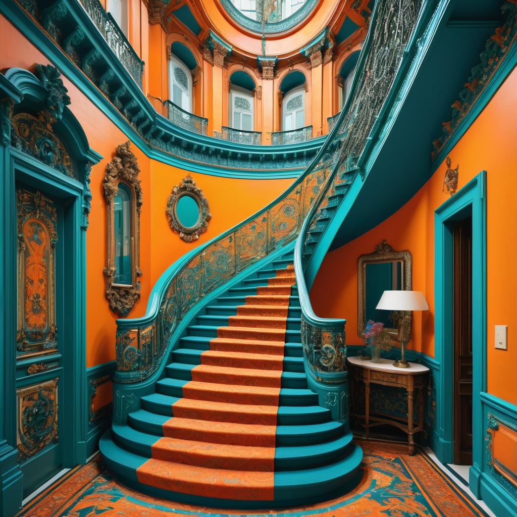 Ornate Chromolithograph of Modern Staircase