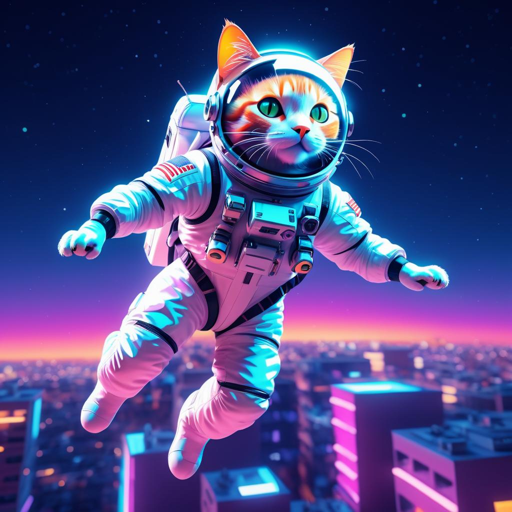 Dynamic Cat Astronaut in Cosmic Adventure