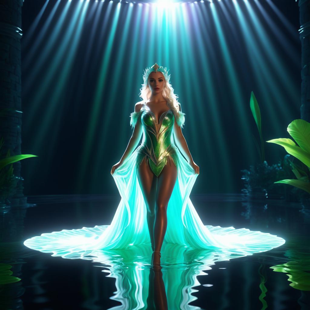 Elven Princess Emerges from Glimmering Water