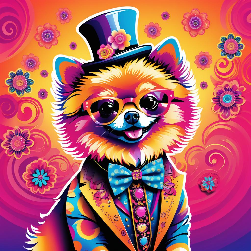 Psychedelic Pomeranian in Eccentric Outfit