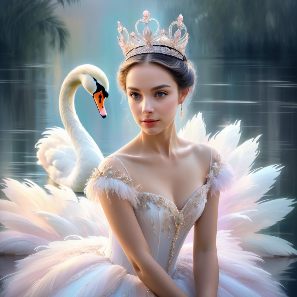 Elegant Swan Ballerina in Monet Style