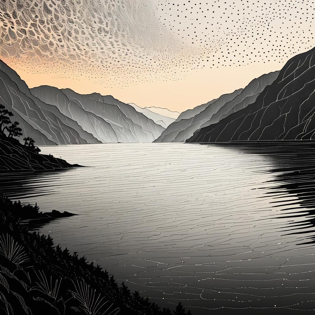 Misty Fjord Evening: Stippling & Hatching