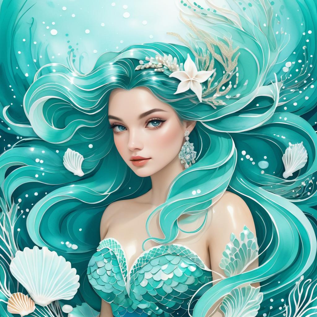 Serene Mermaid Portrait with Seashells