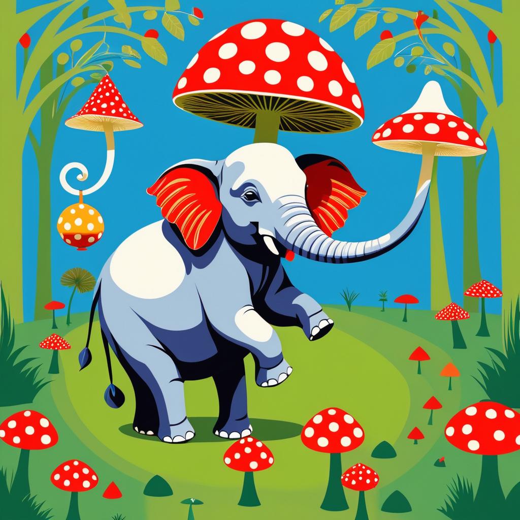 Surreal Elephant Balancing with Mushroom