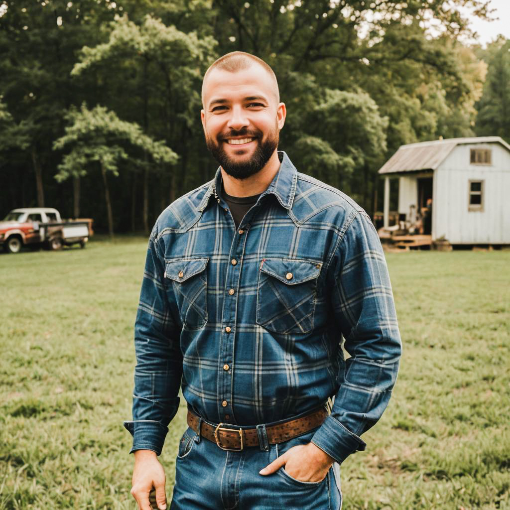 Country Photo Shoot with Grinning Bearded Man