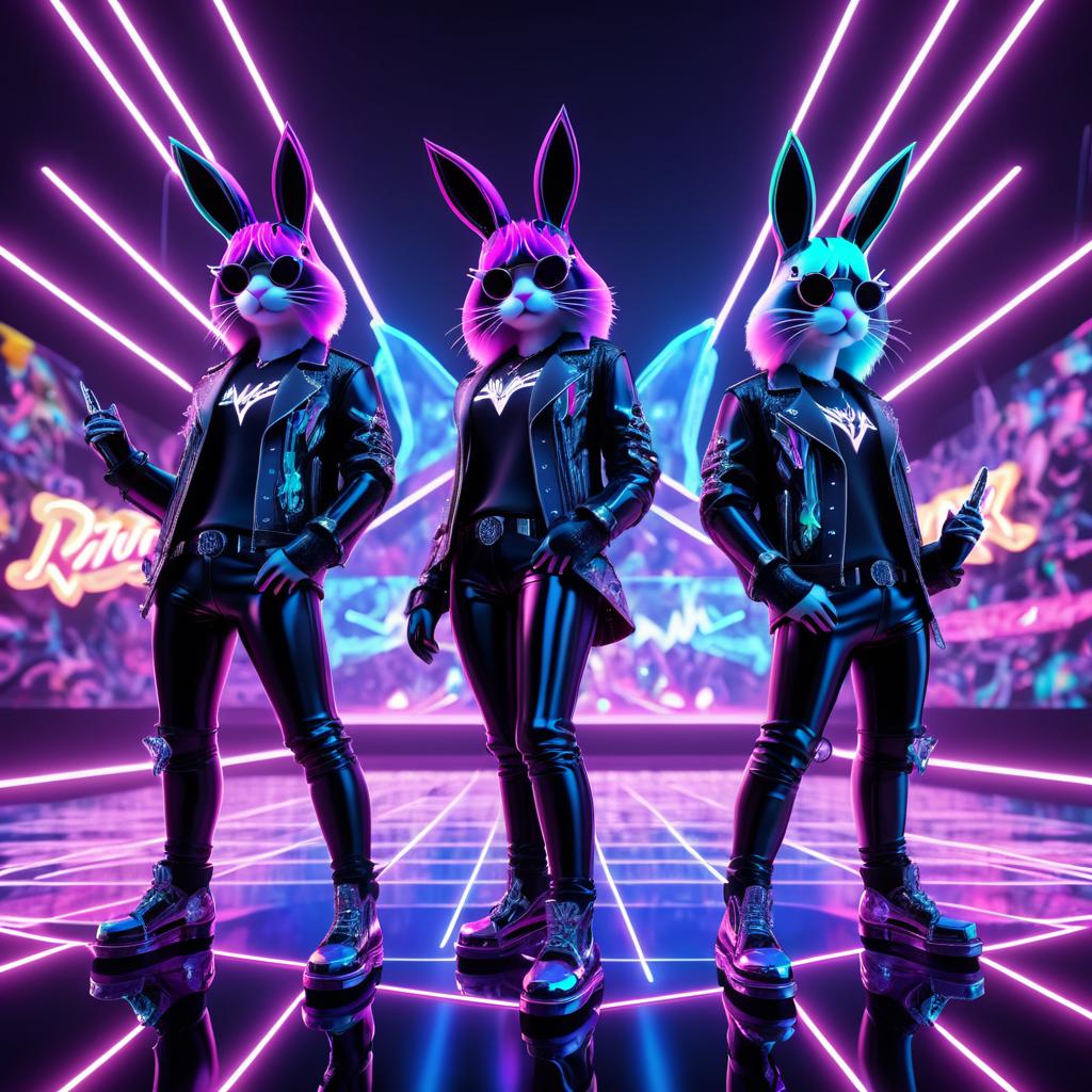 Rocking Kitties with Neon Bunnies