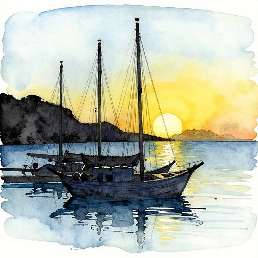 Geometric Ink Wash Seaport Sunset