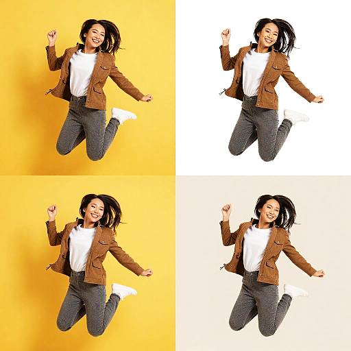 Joyful Asian Woman Energetic Jumps