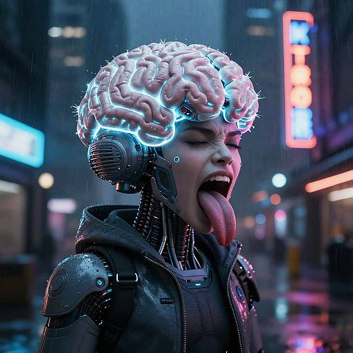 Cyberpunk Character with Glowing Brain