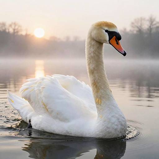 Elegant Swan at Misty Sunrise