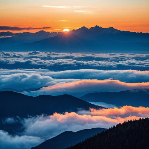 Serene Sunset Over Mountain Clouds