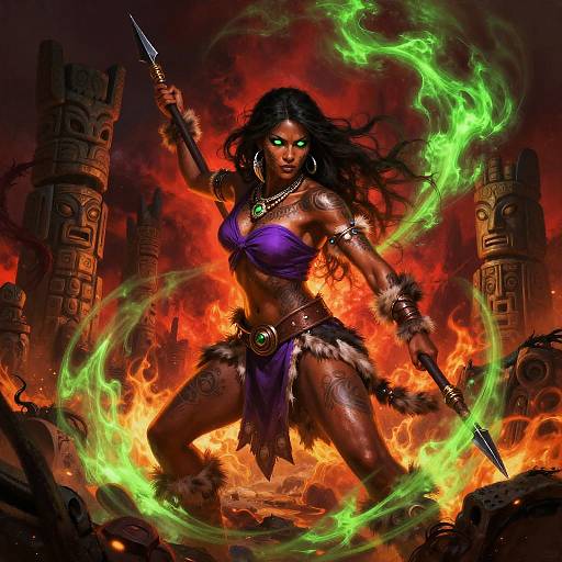 Vibrant Tribal Huntress with Spear