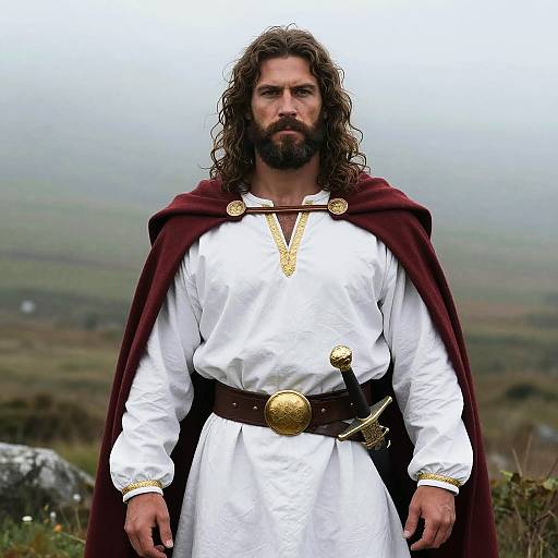 Heroic Man in Medieval Tunic and Cape