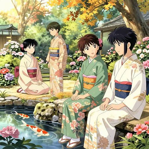 Serene Anime in Traditional Japanese Garden