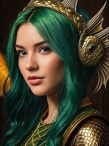 Close-Up Woman with Green Dragon Costume