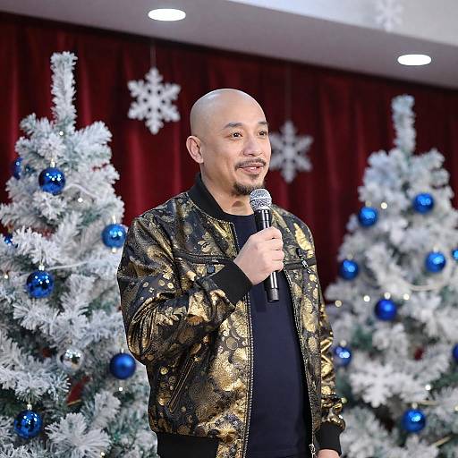 Bald Man in Christmas-Themed Photo