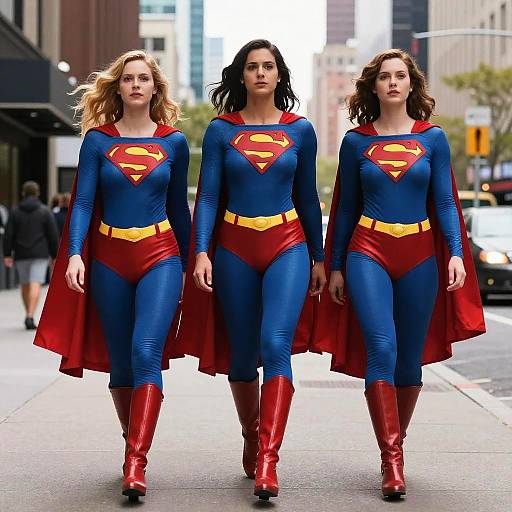 Women in Superman Costumes Walking in City