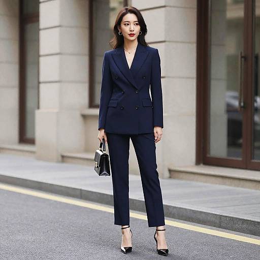 Woman in Double Breasted Navy Blazer