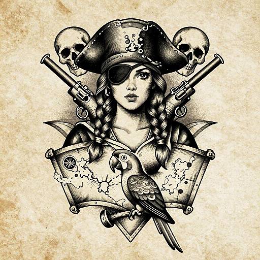 Vintage Pirate Ink Tattoo Flash