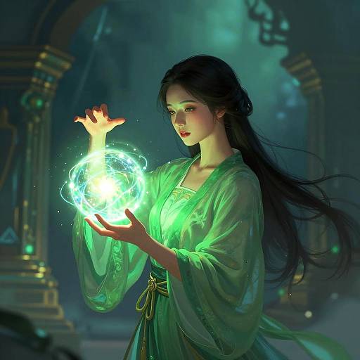 Enchanting Young Sorceress with Glowing Orb
